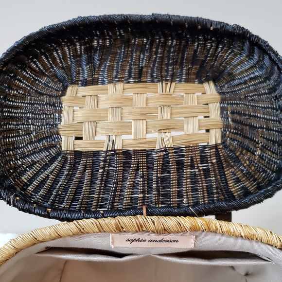 SOPHIE ANDERSON STRAW PURSE HANDBAG BLACK TAN BROWN LEATHER 2 STRAPS NWOT MEDIUM - Picture 9 of 14